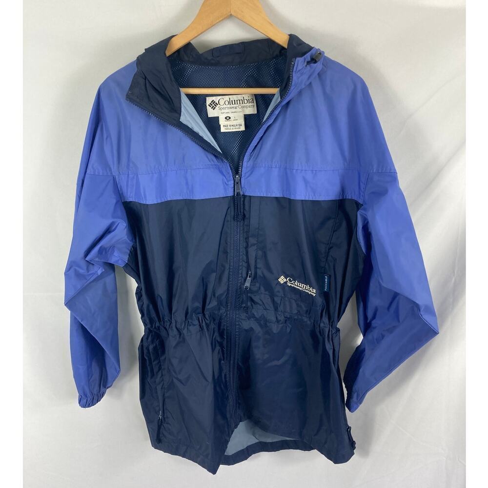 Columbia Zip Up Hooded Windbreaker Packable Rain Jacket Size Medium